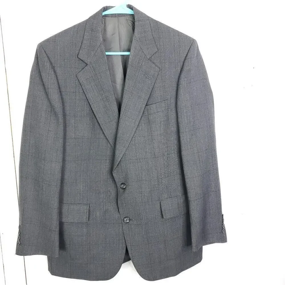 Hart Schaffner Marx Blazer Mens 42R Heritage Plus Plaid Two Button Gray